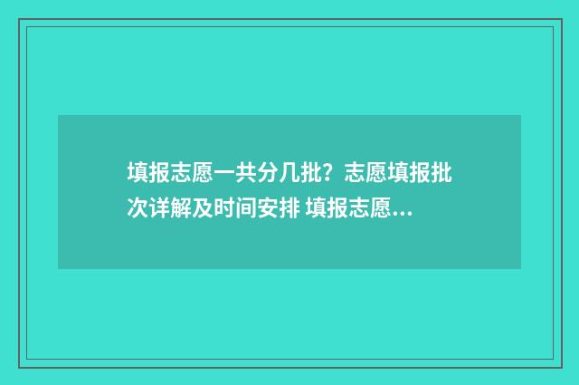 填报志愿一共分几批？志愿填报批次详解及时间安排 填报志愿有几批次