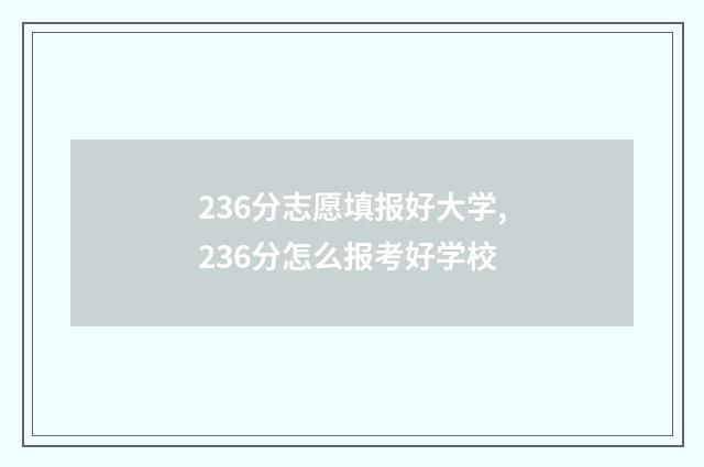 236分志愿填报好大学,236分怎么报考好学校