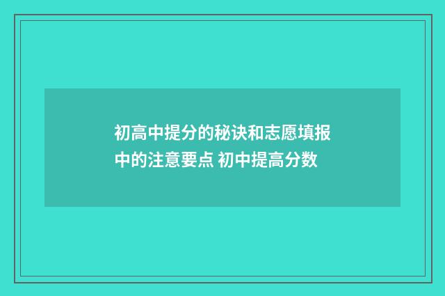 初高中提分的秘诀和志愿填报中的注意要点 初中提高分数