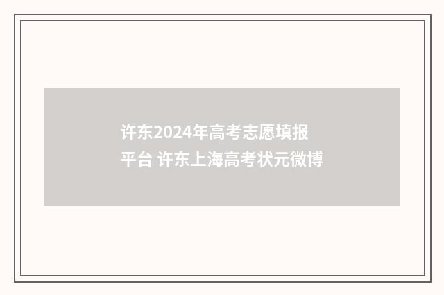 许东2024年高考志愿填报平台 许东上海高考状元微博