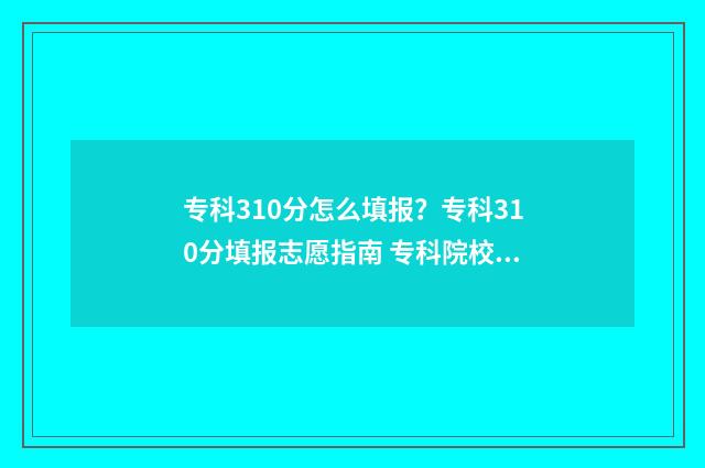 专科310分怎么填报？专科310分填报志愿指南 专科院校300分