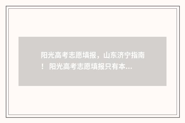 阳光高考志愿填报，山东济宁指南！ 阳光高考志愿填报只有本科批吗