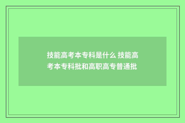 技能高考本专科是什么 技能高考本专科批和高职高专普通批