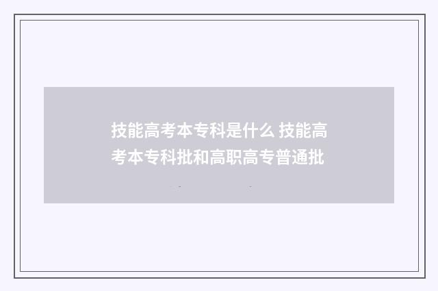 技能高考本专科是什么 技能高考本专科批和高职高专普通批