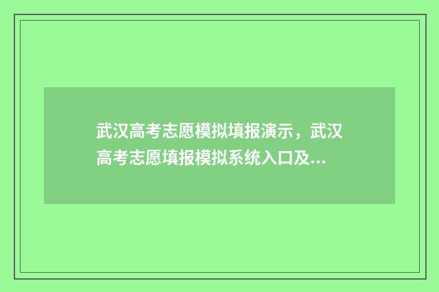 武汉高考志愿模拟填报演示，武汉高考志愿填报模拟系统入口及操作说明 武汉高考志愿填报技巧与指南2021