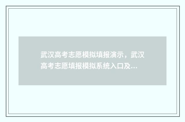 武汉高考志愿模拟填报演示，武汉高考志愿填报模拟系统入口及操作说明 武汉高考志愿填报技巧与指南2021