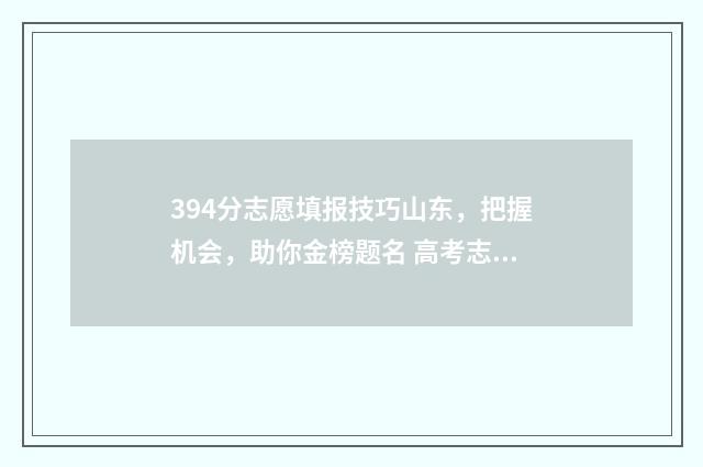 394分志愿填报技巧山东,把握机会,助你金榜题名 高考志愿填报394