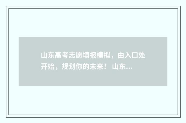 山东高考志愿填报模拟，由入口处开始，规划你的未来！ 山东高考志愿填报方式