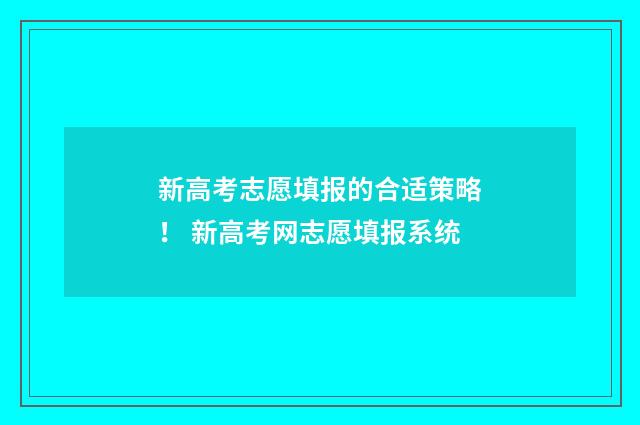 新高考志愿填报的合适策略！ 新高考网志愿填报系统