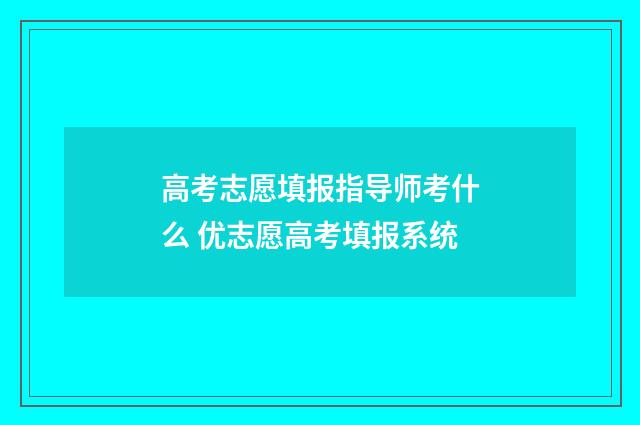 高考志愿填报指导师考什么 优志愿高考填报系统