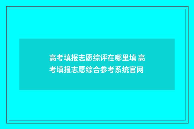 高考填报志愿综评在哪里填 高考填报志愿综合参考系统官网