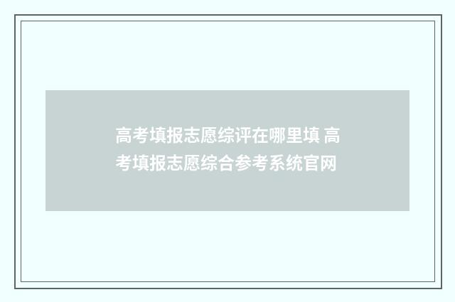 高考填报志愿综评在哪里填 高考填报志愿综合参考系统官网