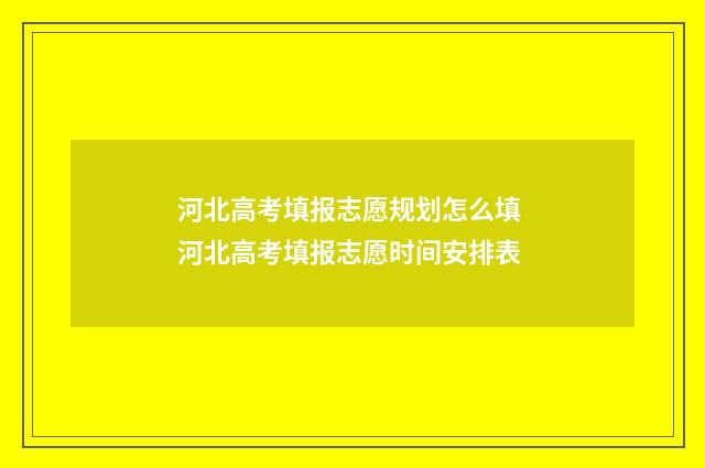 河北高考填报志愿规划怎么填 河北高考填报志愿时间安排表
