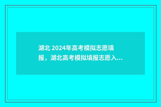 湖北 2024年高考模拟志愿填报，湖北高考模拟填报志愿入口