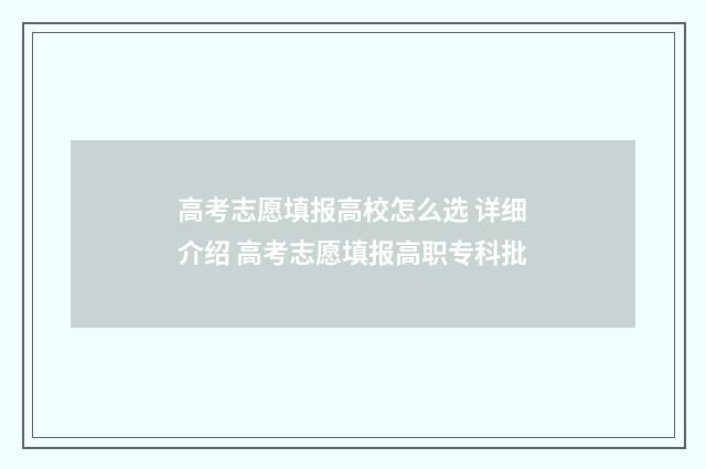 高考志愿填报高校怎么选 详细介绍 高考志愿填报高职专科批