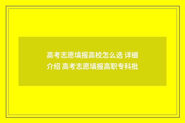 高考志愿填报高校怎么选 详细介绍 高考志愿填报高职专科批