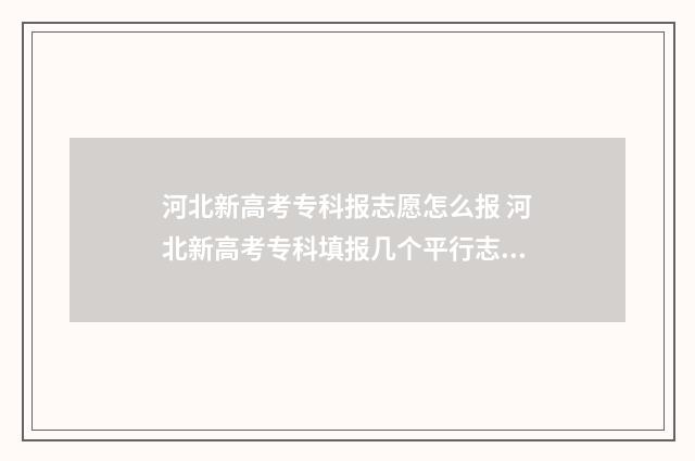 河北新高考专科报志愿怎么报 河北新高考专科填报几个平行志愿