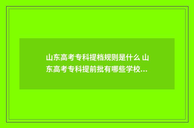 山东高考专科提档规则是什么 山东高考专科提前批有哪些学校和专业