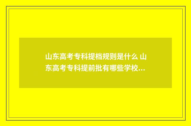 山东高考专科提档规则是什么 山东高考专科提前批有哪些学校和专业