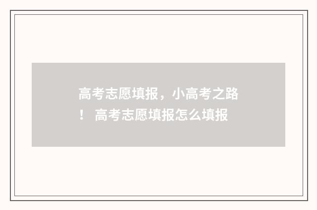高考志愿填报，小高考之路！ 高考志愿填报怎么填报