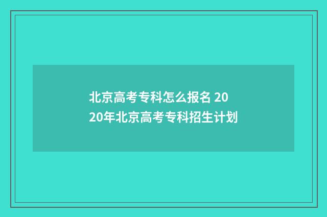 北京高考专科怎么报名 2020年北京高考专科招生计划