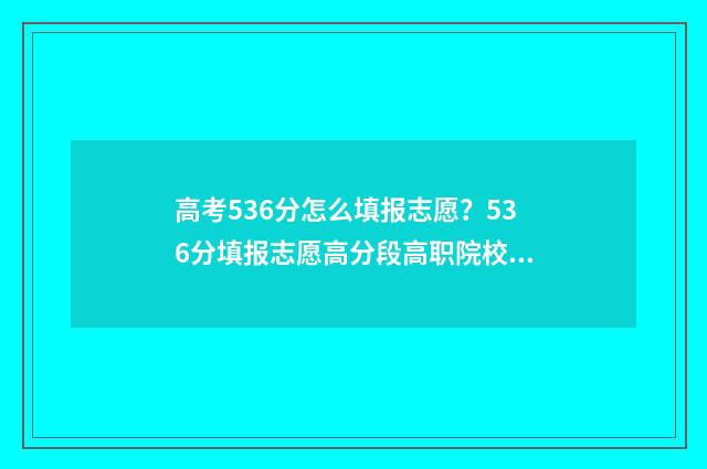 高考536分怎么填报志愿？536分填报志愿高分段高职院校推荐 高考总分563分