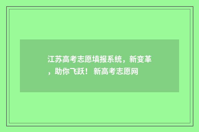 江苏高考志愿填报系统，新变革，助你飞跃！ 新高考志愿网