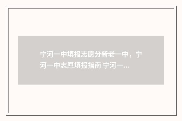 宁河一中填报志愿分新老一中，宁河一中志愿填报指南 宁河一中填报志愿怎么填