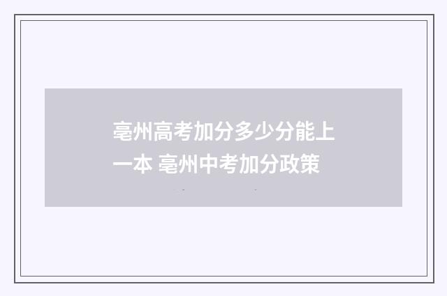 亳州高考加分多少分能上一本 亳州中考加分政策