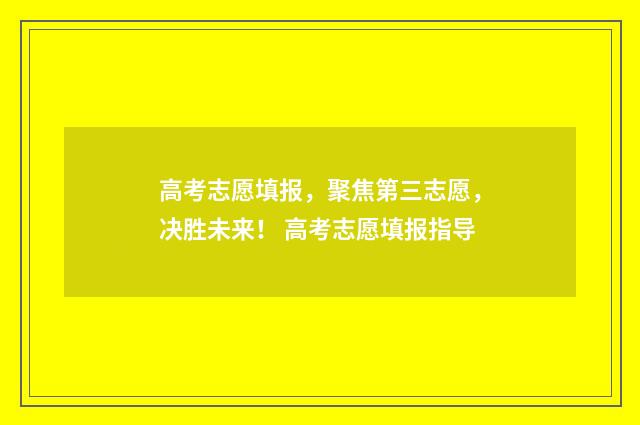 高考志愿填报，聚焦第三志愿，决胜未来！ 高考志愿填报指导