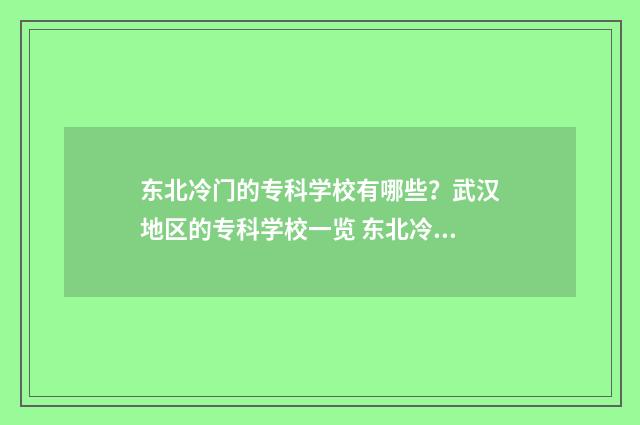 东北冷门的专科学校有哪些?武汉地区的专科学校一览 东北冷门的专科院校