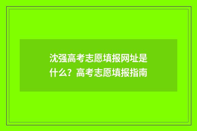 沈强高考志愿填报网址是什么？高考志愿填报指南