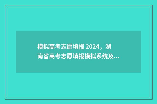 模拟高考志愿填报 2024，湖南省高考志愿填报模拟系统及入口 模拟高考志愿填报系统官网