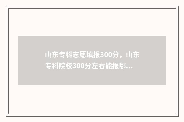 山东专科志愿填报300分，山东专科院校300分左右能报哪些学校 山东专科志愿填报完怎么查看档案状态