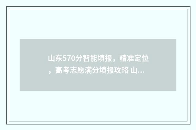 山东570分智能填报，精准定位，高考志愿满分填报攻略 山东省570分高考位次