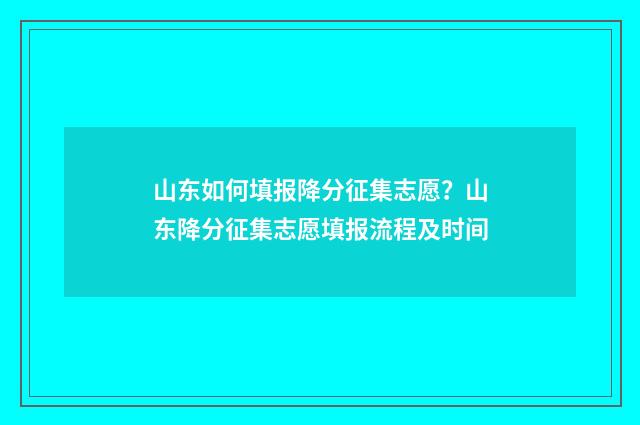 山东如何填报降分征集志愿？山东降分征集志愿填报流程及时间