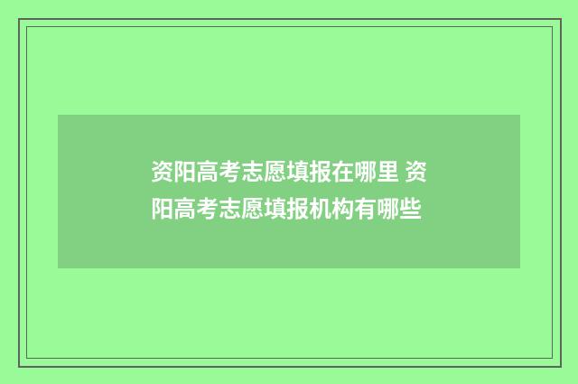资阳高考志愿填报在哪里 资阳高考志愿填报机构有哪些