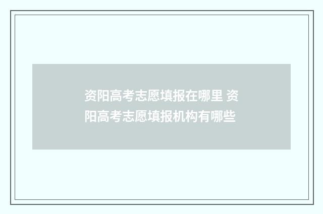 资阳高考志愿填报在哪里 资阳高考志愿填报机构有哪些