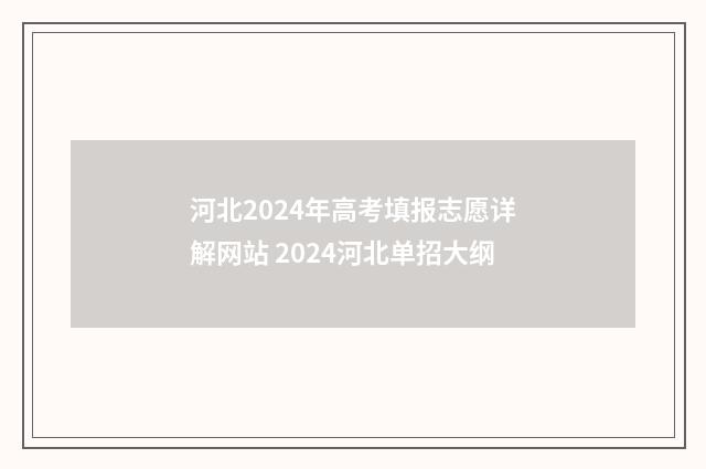 河北2024年高考填报志愿详解网站 2024河北单招大纲