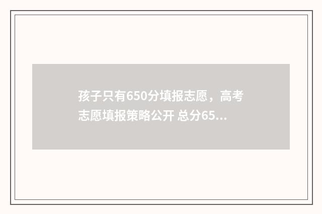孩子只有650分填报志愿，高考志愿填报策略公开 总分650能上什么大学