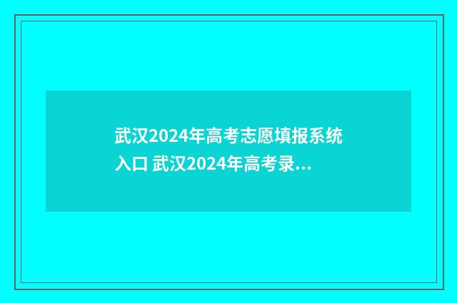 武汉2024年高考志愿填报系统入口 武汉2024年高考录取分数线