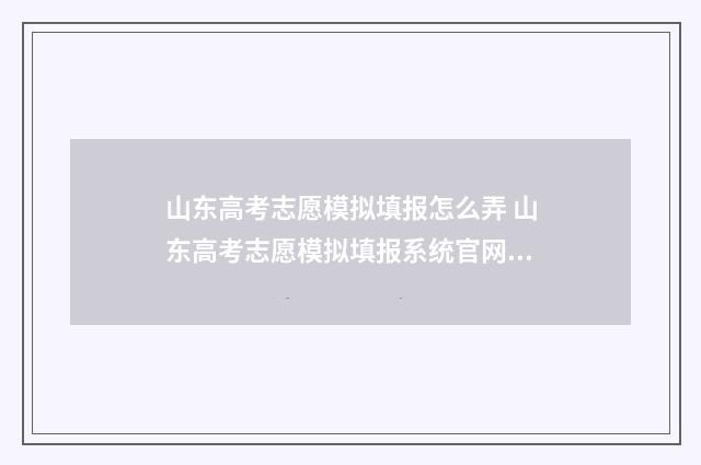 山东高考志愿模拟填报怎么弄 山东高考志愿模拟填报系统官网登录