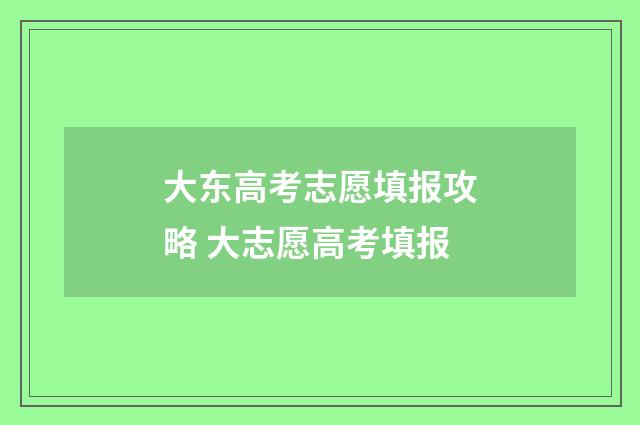大东高考志愿填报攻略 大志愿高考填报