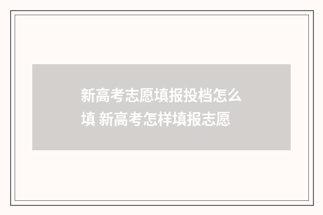 新高考志愿填报投档怎么填 新高考怎样填报志愿