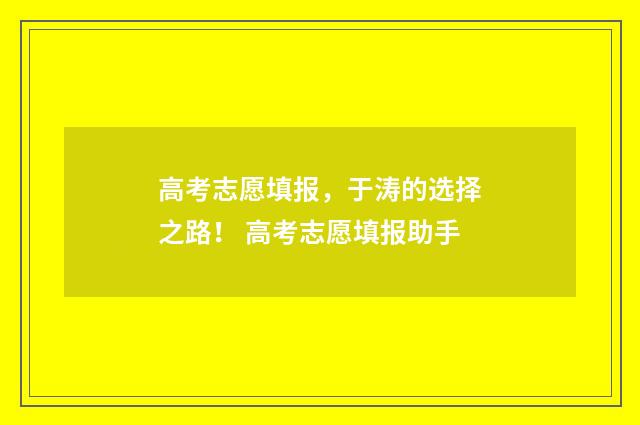 高考志愿填报，于涛的选择之路！ 高考志愿填报助手