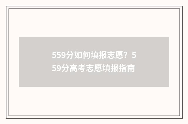 559分如何填报志愿?559分高考志愿填报指南