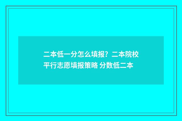 二本低一分怎么填报？二本院校平行志愿填报策略 分数低二本