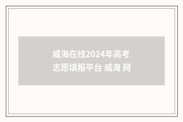 威海在线2024年高考志愿填报平台 威海 网