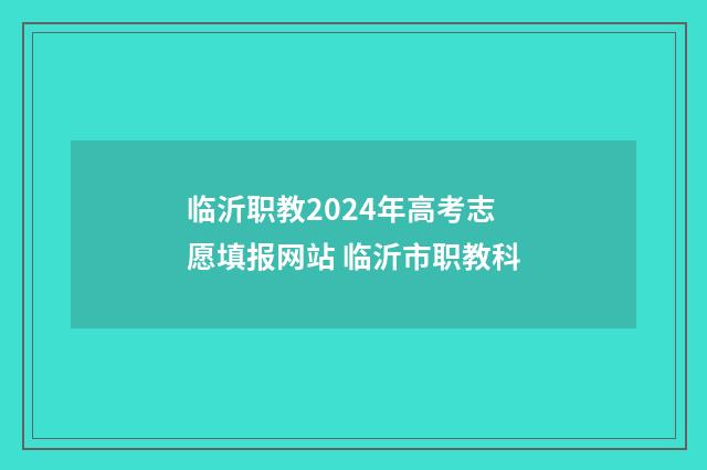 临沂职教2024年高考志愿填报网站 临沂市职教科