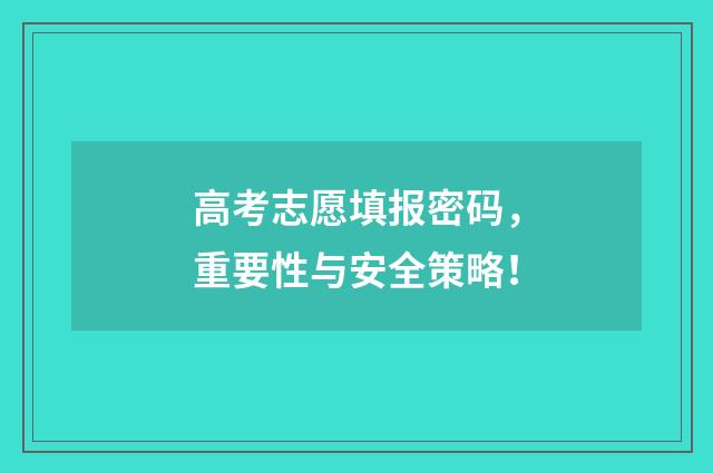 高考志愿填报密码,重要性与安全策略!